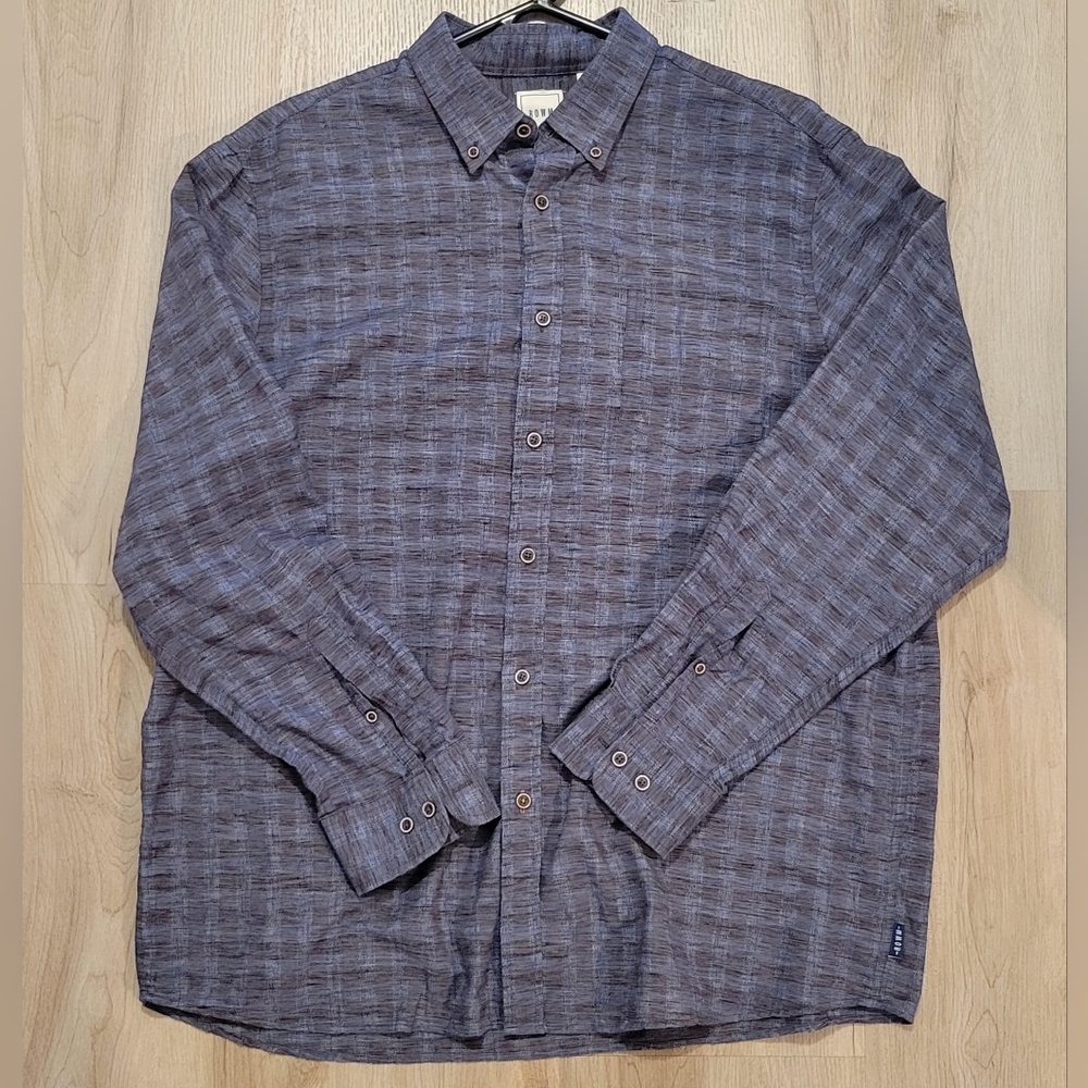 ROWM men's blue grey long-sleeve cotton blend button-down shirt Pocket Sz XL